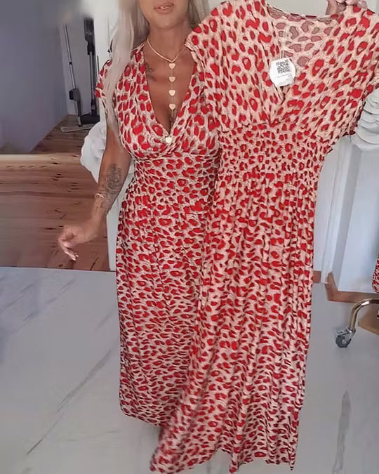 Liona | Vestido Elegante con Estampado de Leopardo y Escote en V