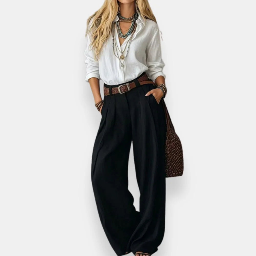 Ofelya | Conjunto Elegante con Blusa y Pantalón de Pernera Ancha