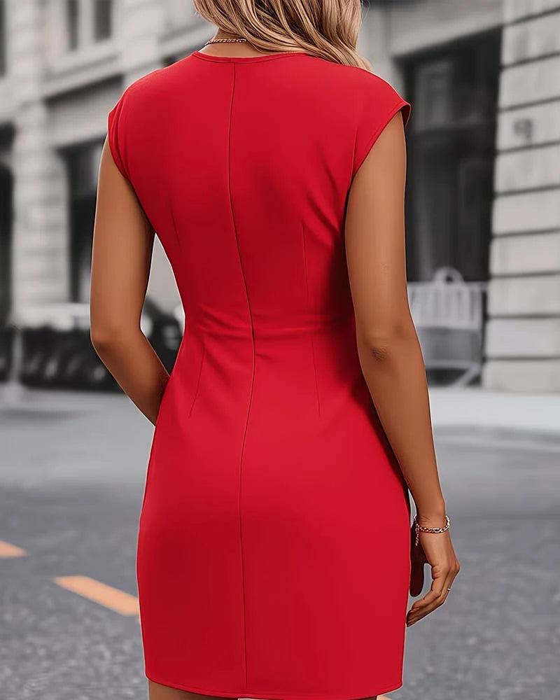 Zerina | Vestido Liso con Escote en V y Detalle Fruncido