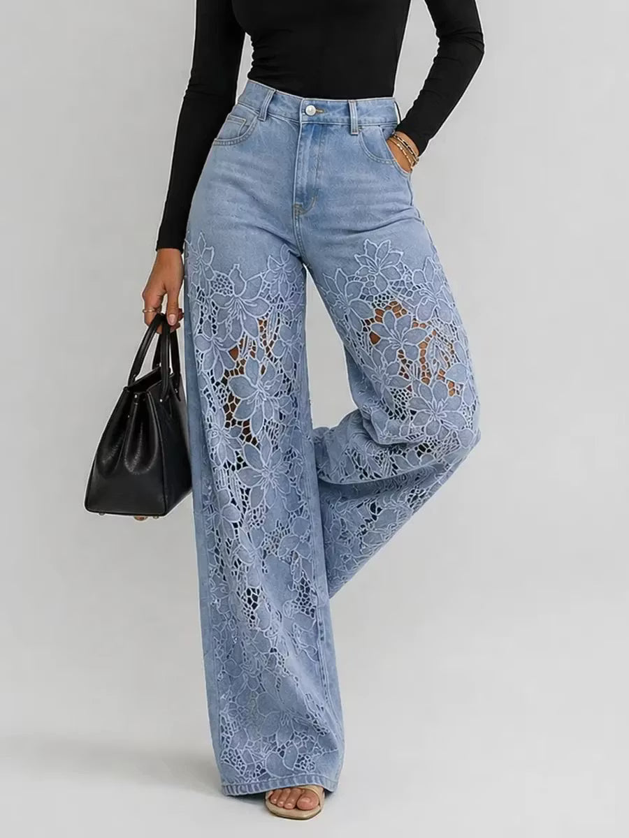 Loure | Vaqueros de Pernera Ancha con Encaje y Aberturas + Bolso de Regalo