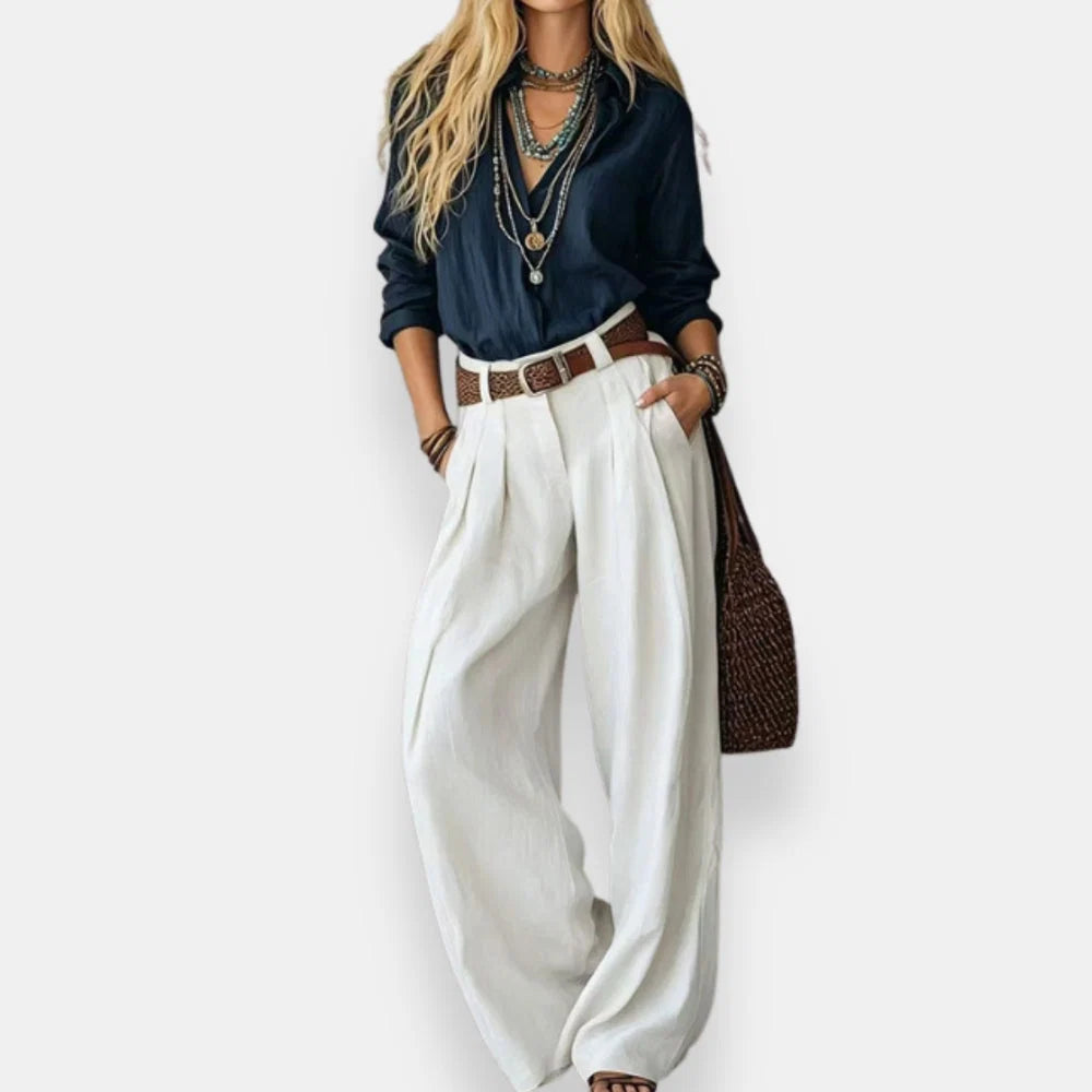 Ofelya | Conjunto Elegante con Blusa y Pantalón de Pernera Ancha