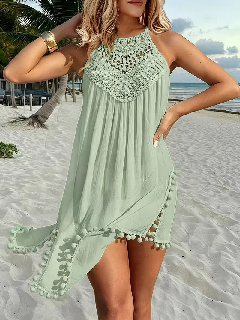 Shiena | Vestido Elegante de Crochet con Escote Halter