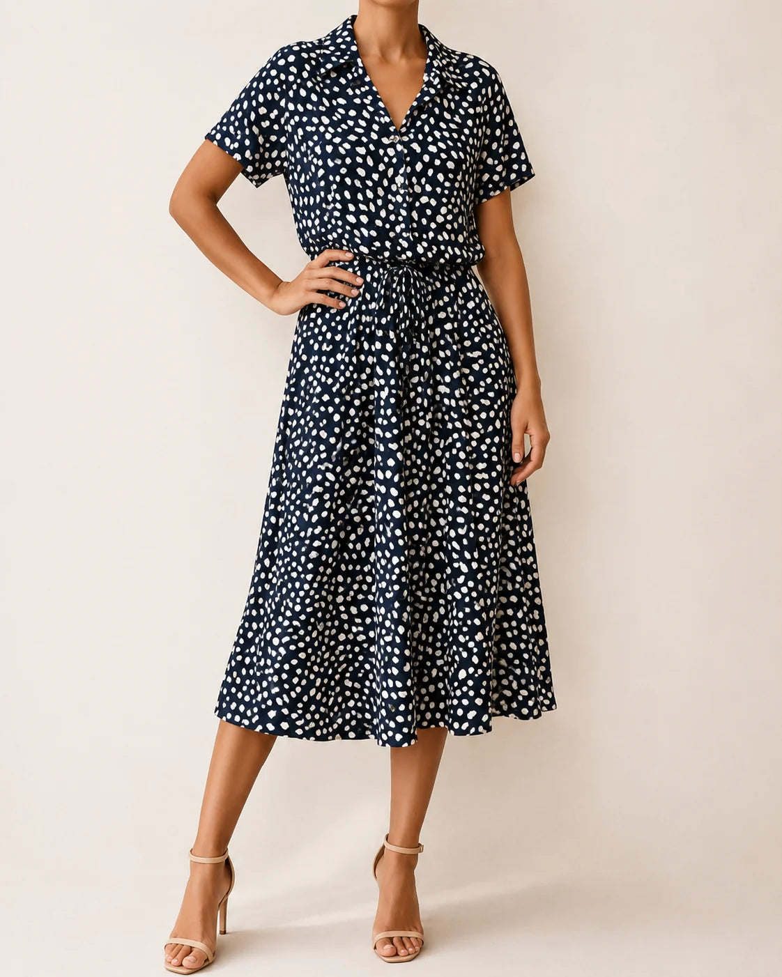 Ninetta | Vestido Midi con Estampado de Lunares Abstractos