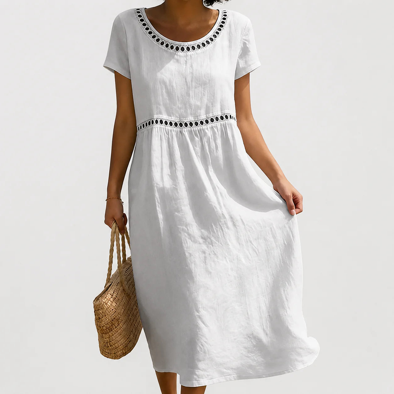 Carolina | Vestido Midi de Lino con Detalle Bordado