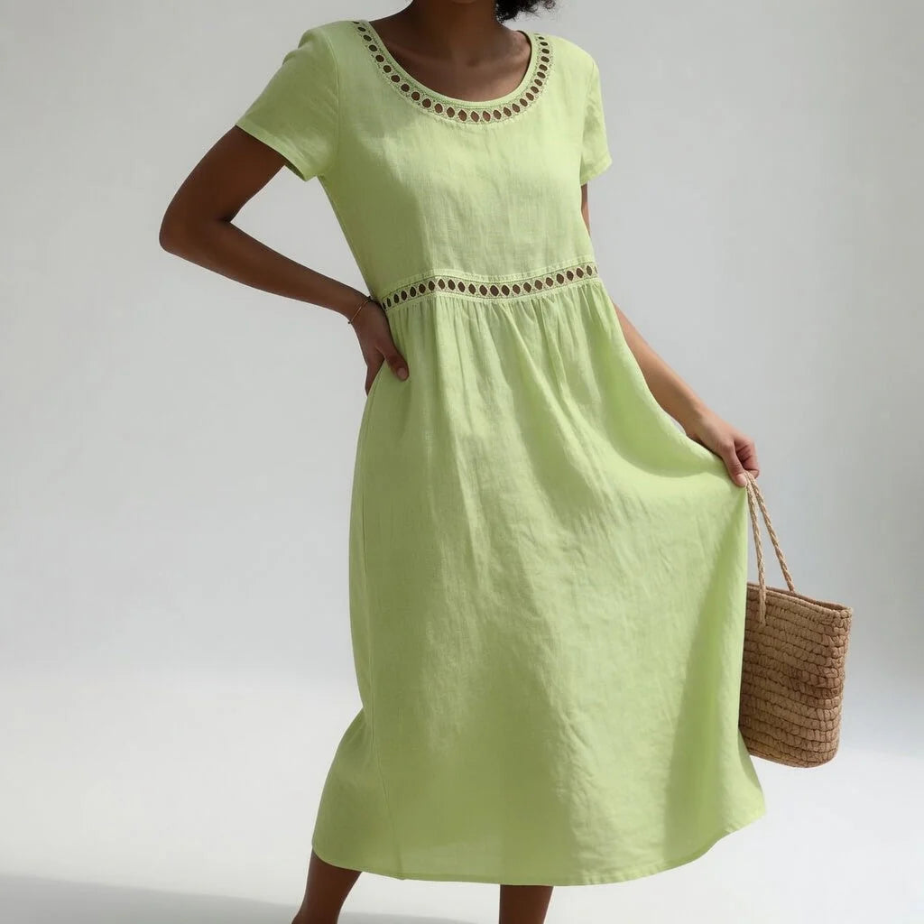Carolina | Vestido Midi de Lino con Detalle Bordado
