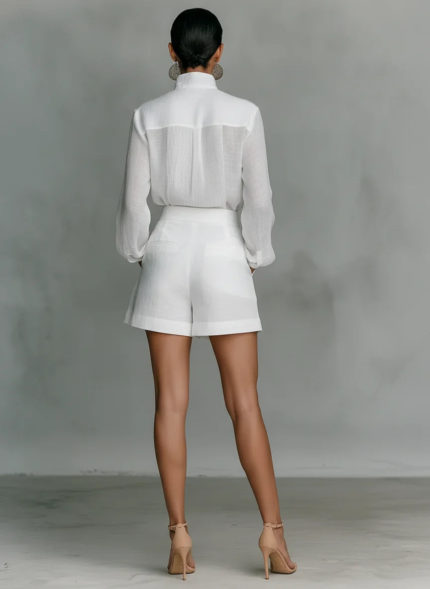 Rena | Conjunto de Camisa con Cuello Mao y Pantalón Corto