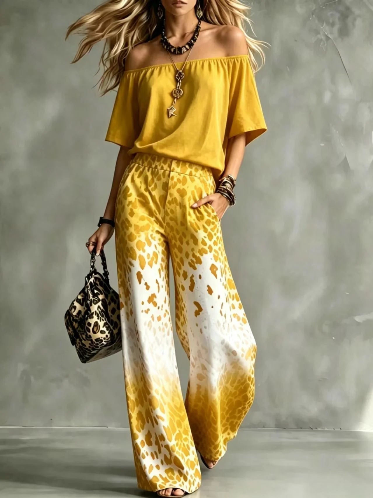 Rineia | Conjunto Elegante con Estampado Animal y Pernera Ancha