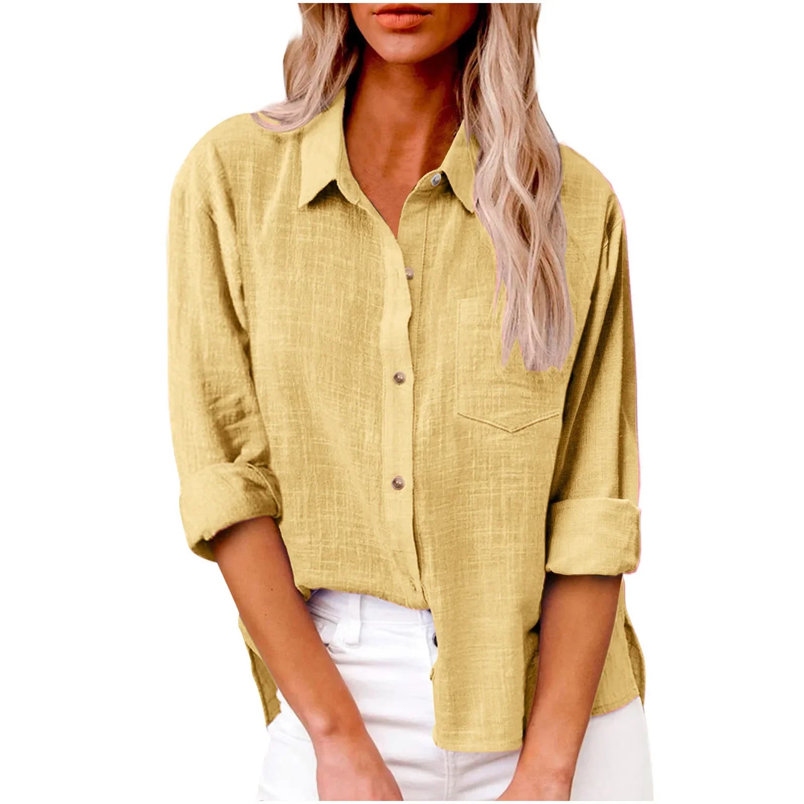 Greca™ Blusa Casual de Lino de Manga Larga