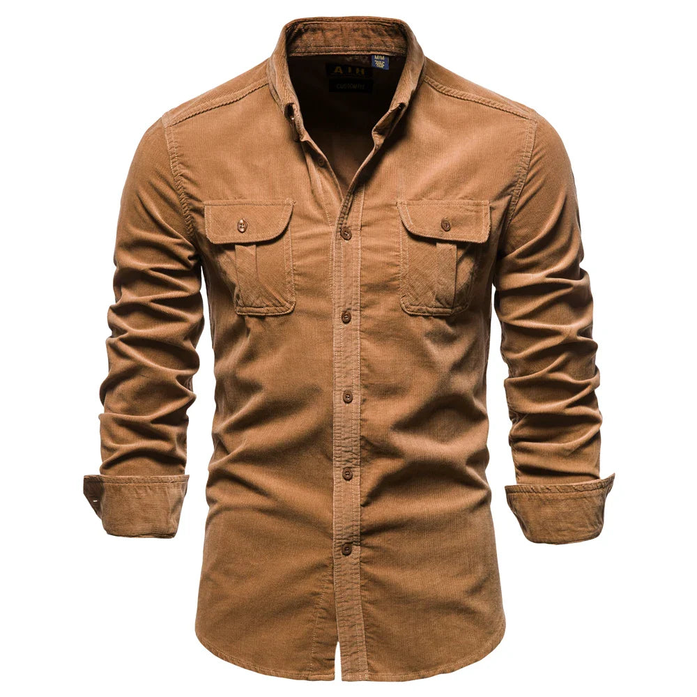 Ramiro - Camisa Casual de Manga Larga en Pana de Algodón