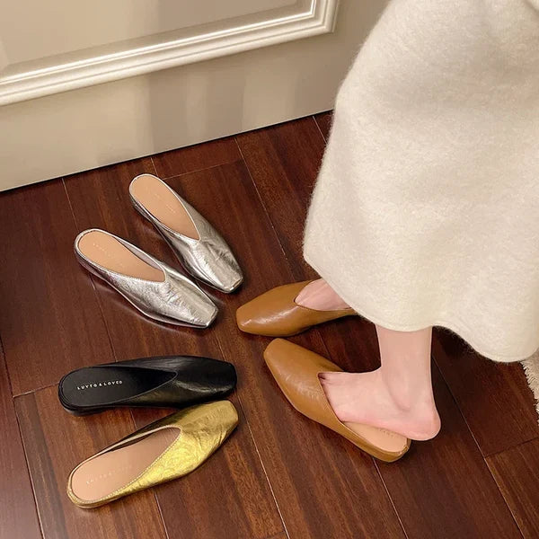 Beatrix | Mules Metalizadas de Punta Cuadrada