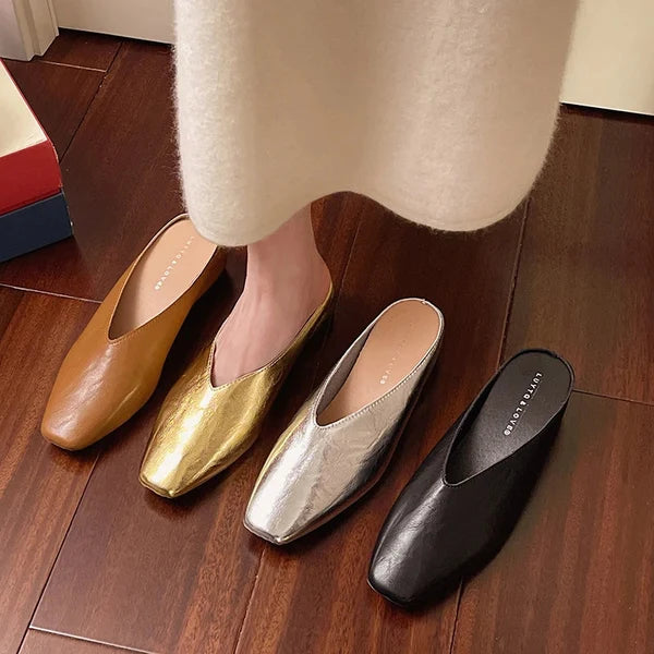 Beatrix | Mules Metalizadas de Punta Cuadrada