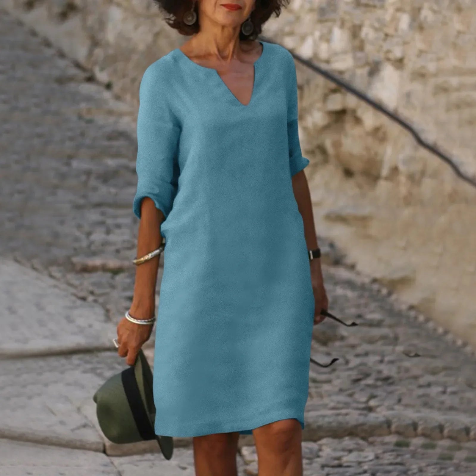 Josefina™ Elegante vestido de lino con escote en V