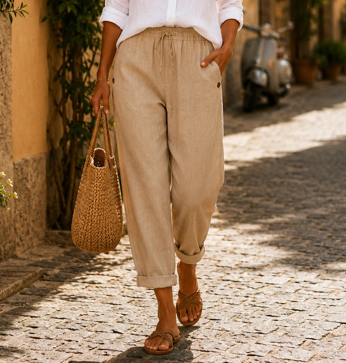 Keliana | Pantalones de Lino con Cintura Ajustable
