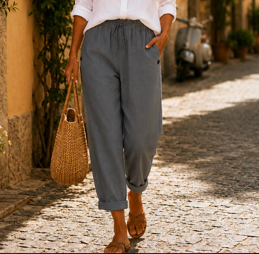 Keliana | Pantalones de Lino con Cintura Ajustable