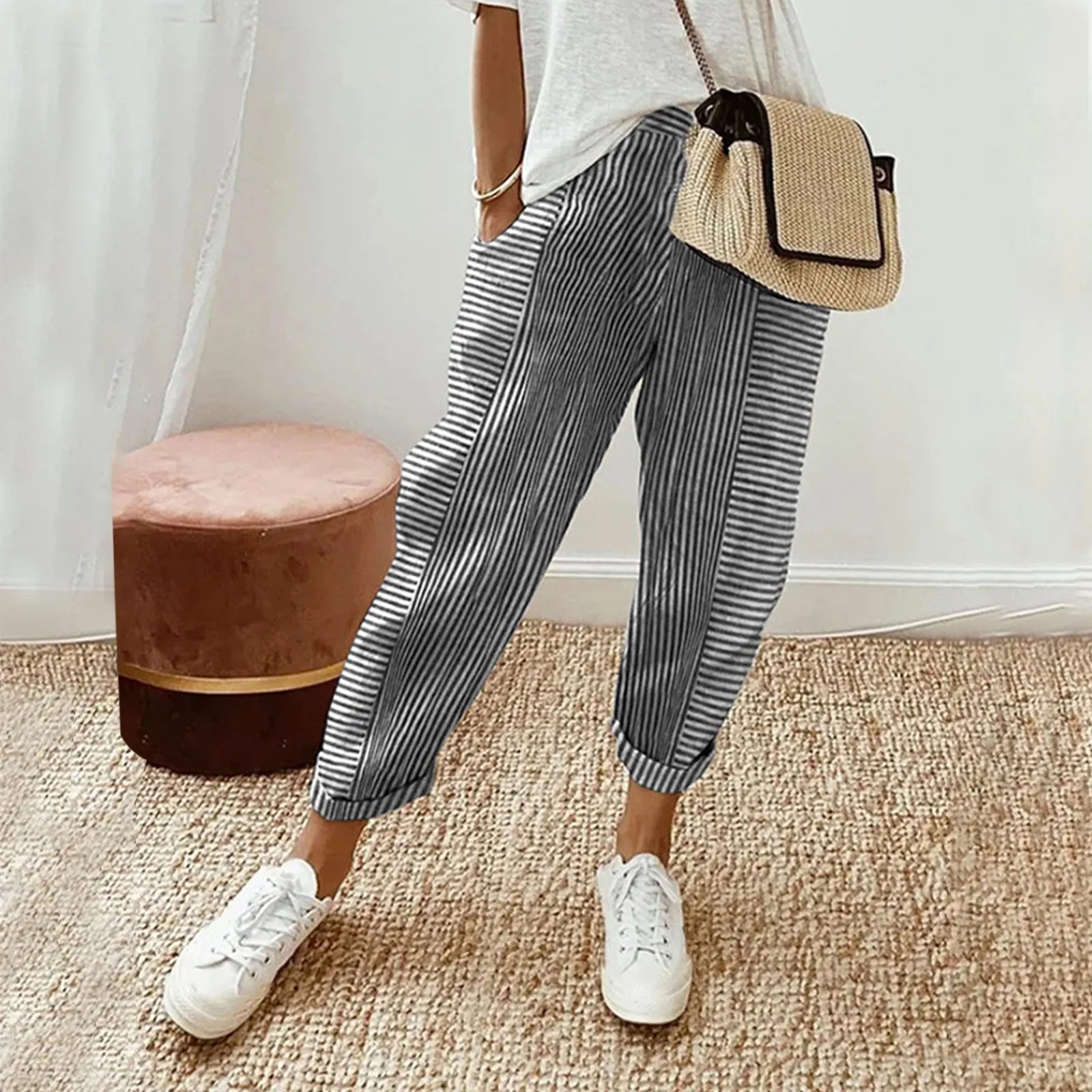 Silvia™ Pantalones de Algodón a Rayas
