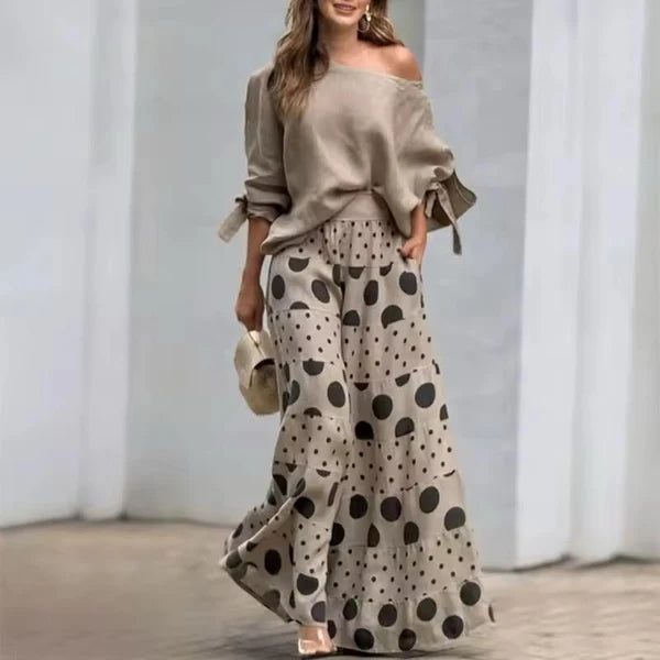 Geanna | Conjunto Elegante con Top y Falda Larga de Lunares