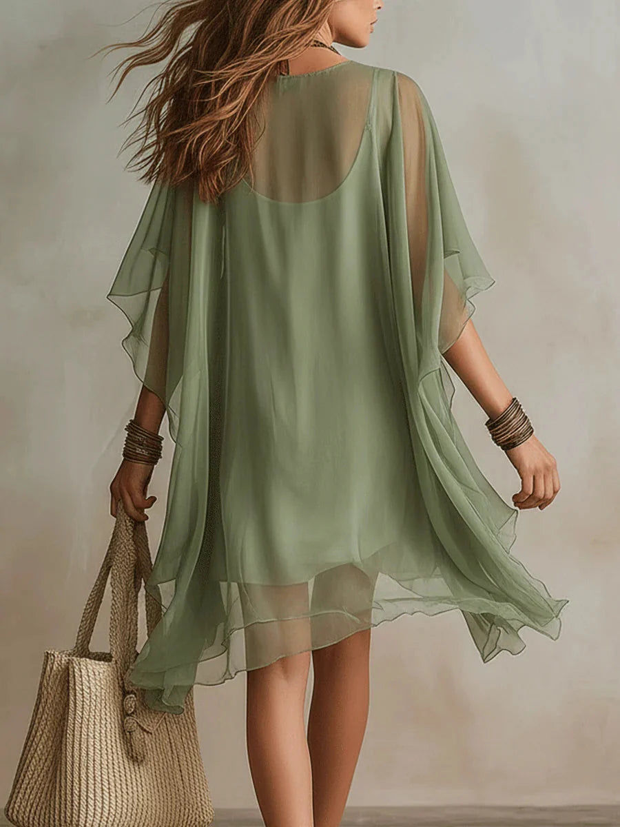 Sadet | Vestido Corto de Gasa con Escote en V + Bolso de regalo