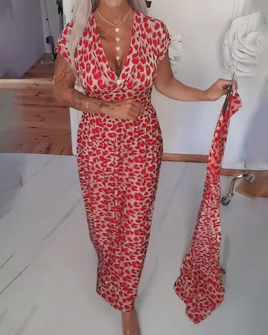Liona | Vestido Elegante con Estampado de Leopardo y Escote en V