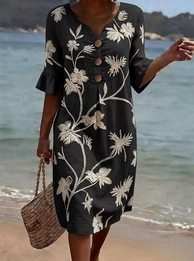 Fiorella | Vestido Floral de Algodón y Lino