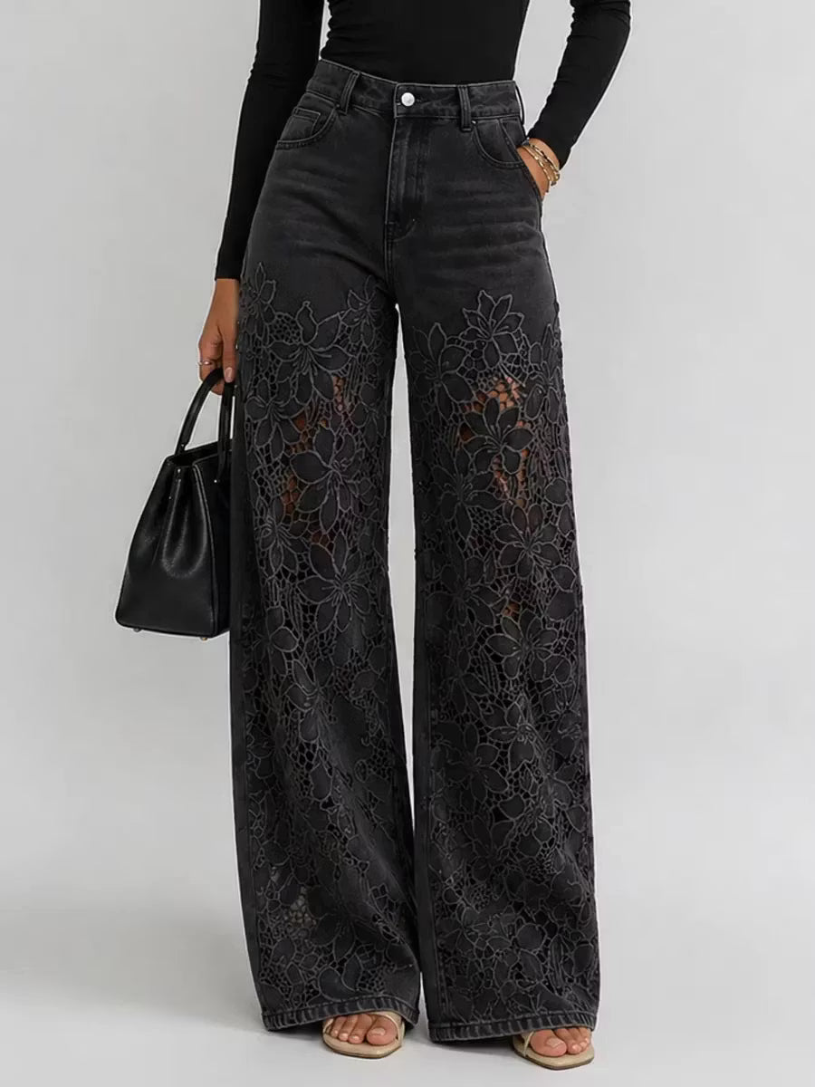 Loure | Vaqueros de Pernera Ancha con Encaje y Aberturas + Bolso de Regalo