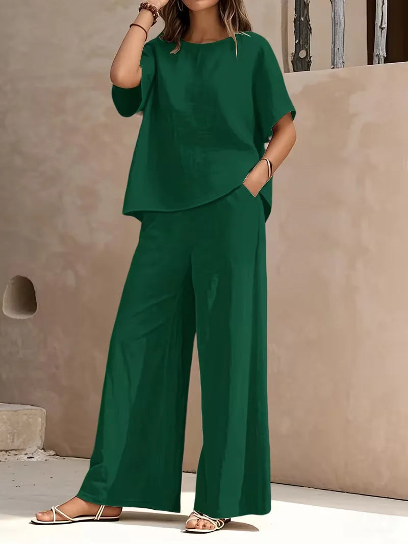 Josy | Conjunto de Camiseta de Manga Corta y Pantalón de Pernera Ancha