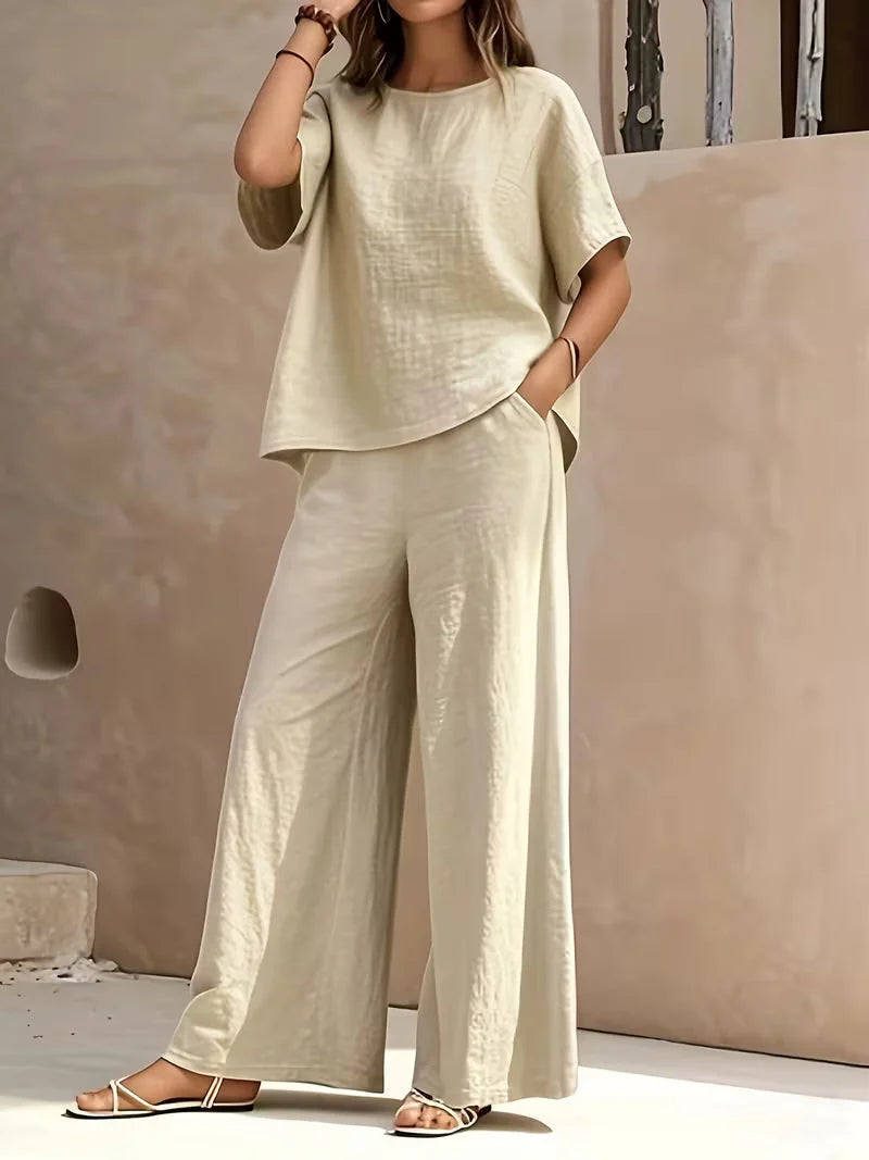 Josy | Conjunto de Camiseta de Manga Corta y Pantalón de Pernera Ancha