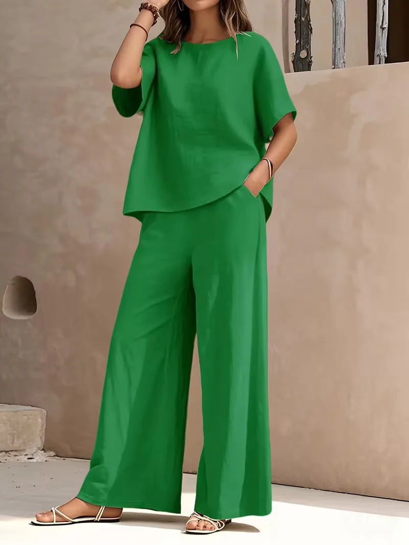 Josy | Conjunto de Camiseta de Manga Corta y Pantalón de Pernera Ancha