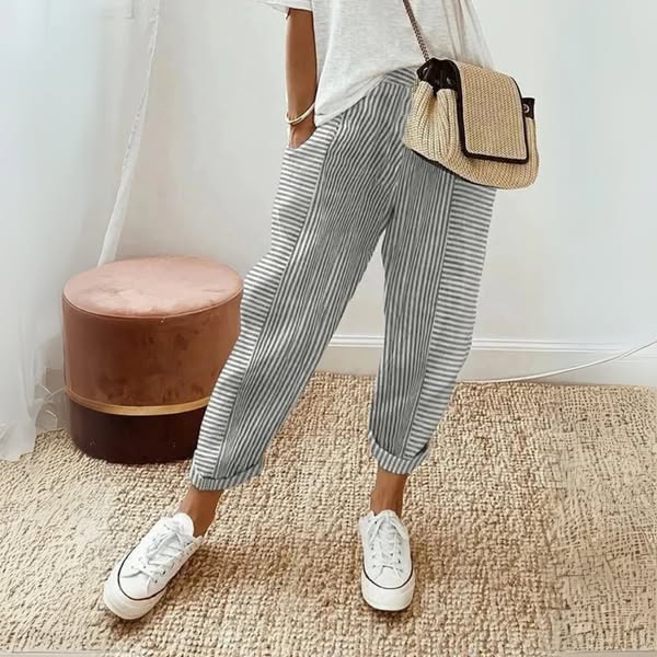 Silvia™ Pantalones de Algodón a Rayas