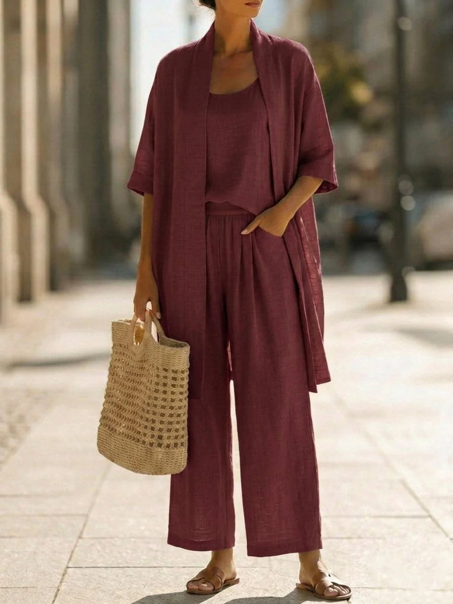 Lynna | Conjunto Ligero de Lino de Tres Piezas