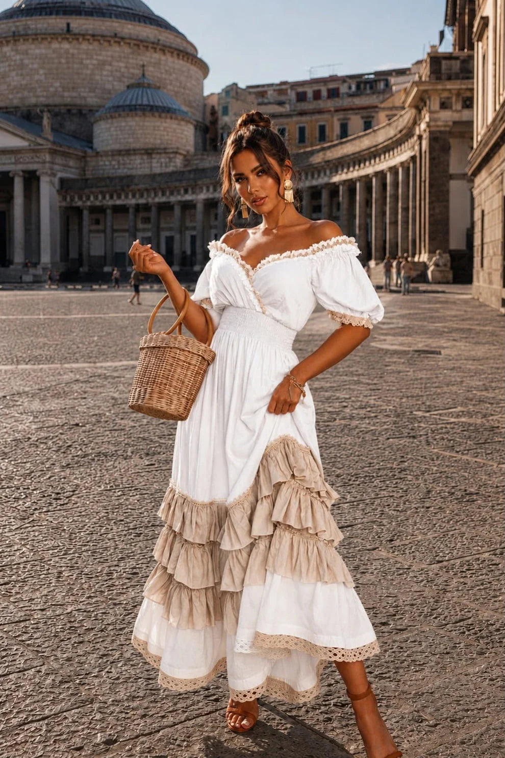 Aisha | Vestido Largo con Hombros Descubiertos Volantes + Bolso de Regalo