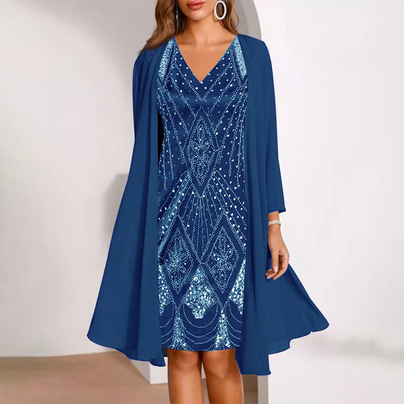 Kamla | Vestido Elegante con Lentejuelas y Capa Ligera