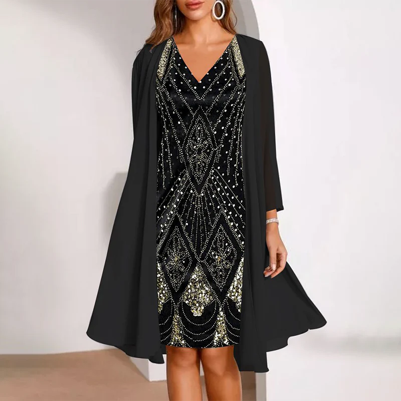Kamla | Vestido Elegante con Lentejuelas y Capa Ligera