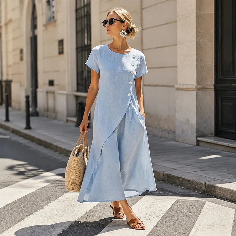 Alia | Vestido Asimétrico Elegante con Cuello Redondo