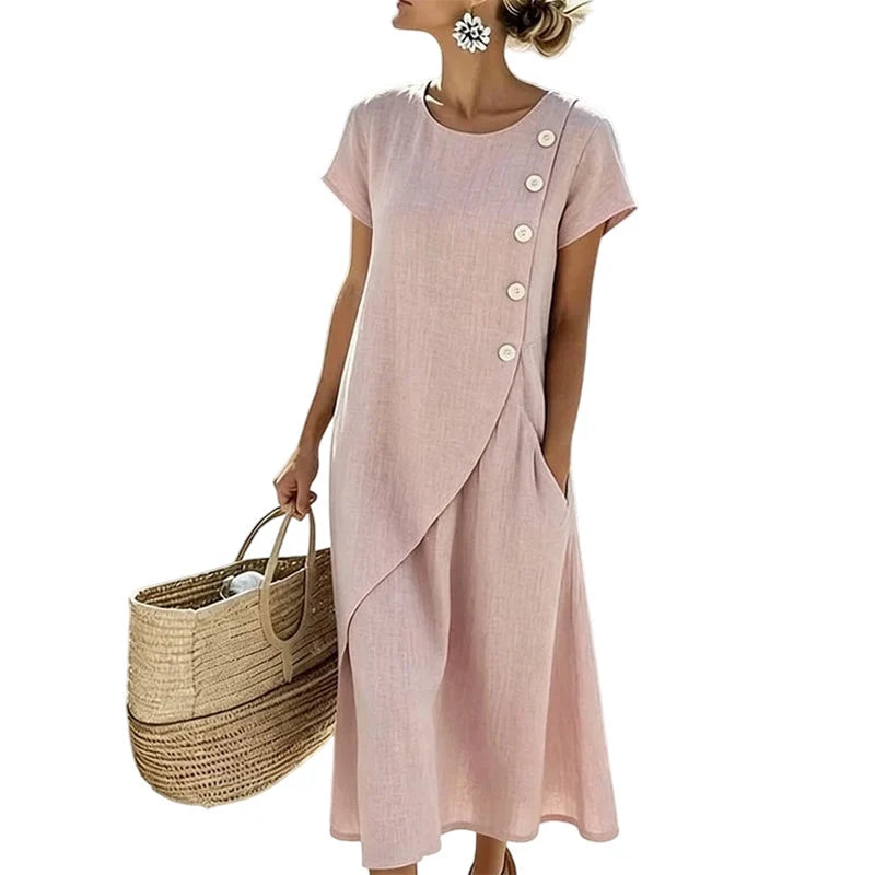 Alia | Vestido Asimétrico Elegante con Cuello Redondo
