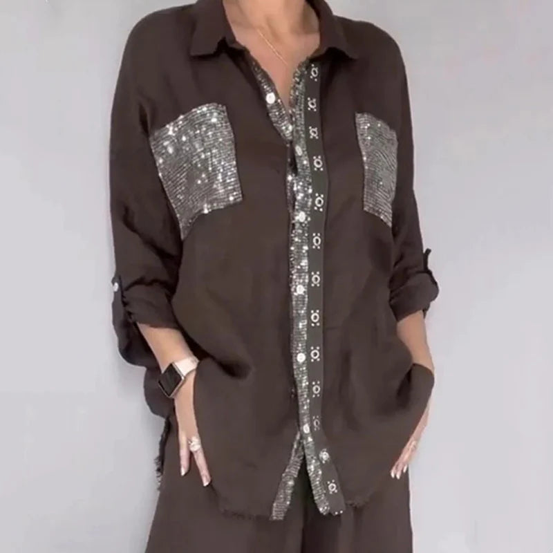 Lizy | Conjunto de Blusa y Pantalón con Lentejuelas