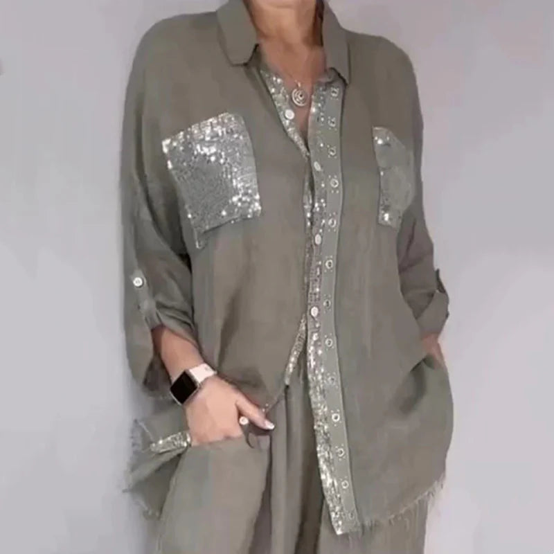 Lizy | Conjunto de Blusa y Pantalón con Lentejuelas
