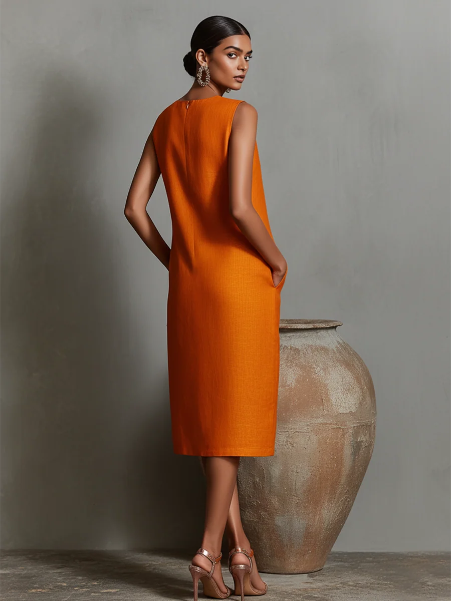 Katalina | Vestido Recto de Lino con Bolsillos