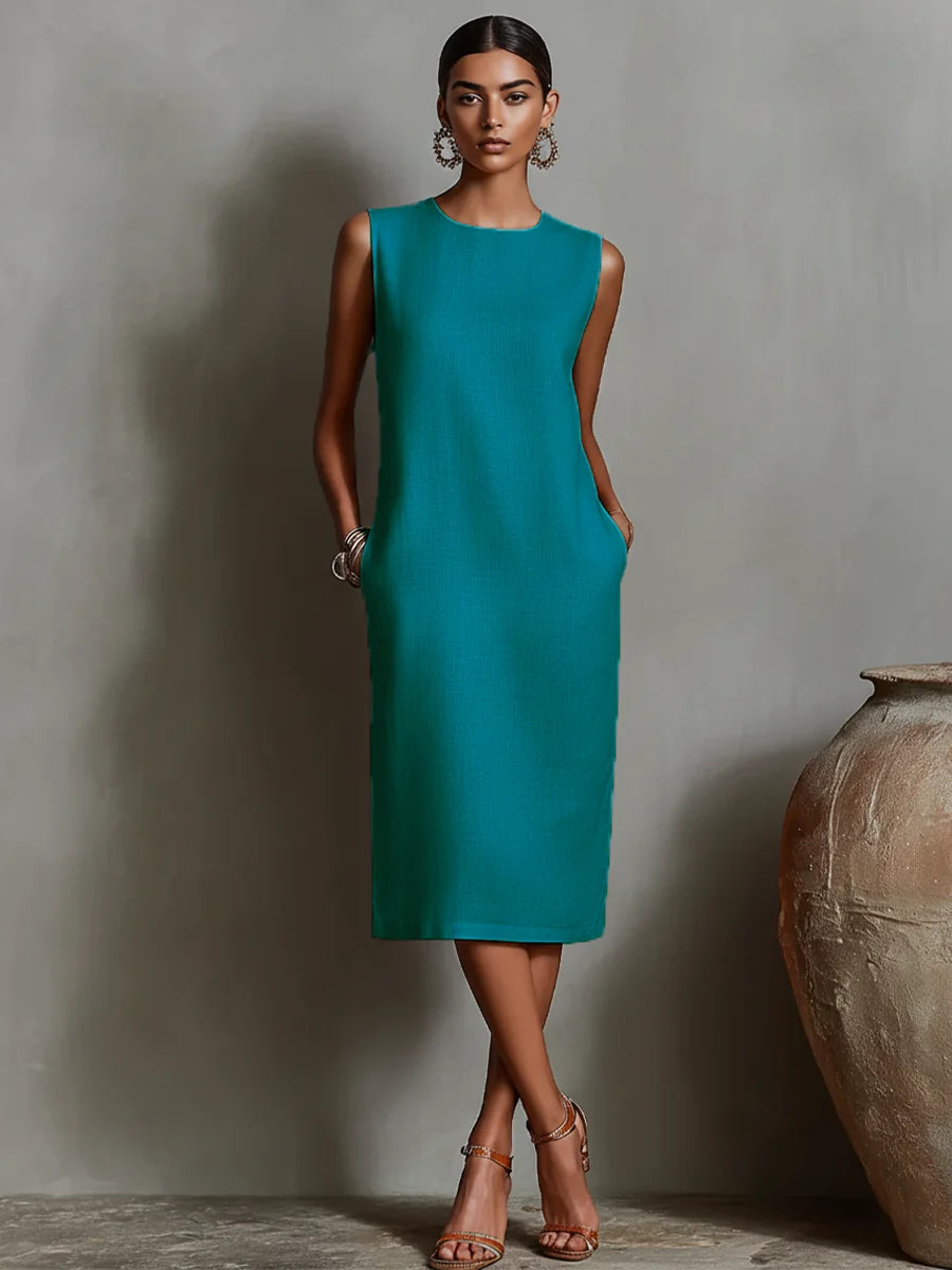 Katalina | Vestido Recto de Lino con Bolsillos